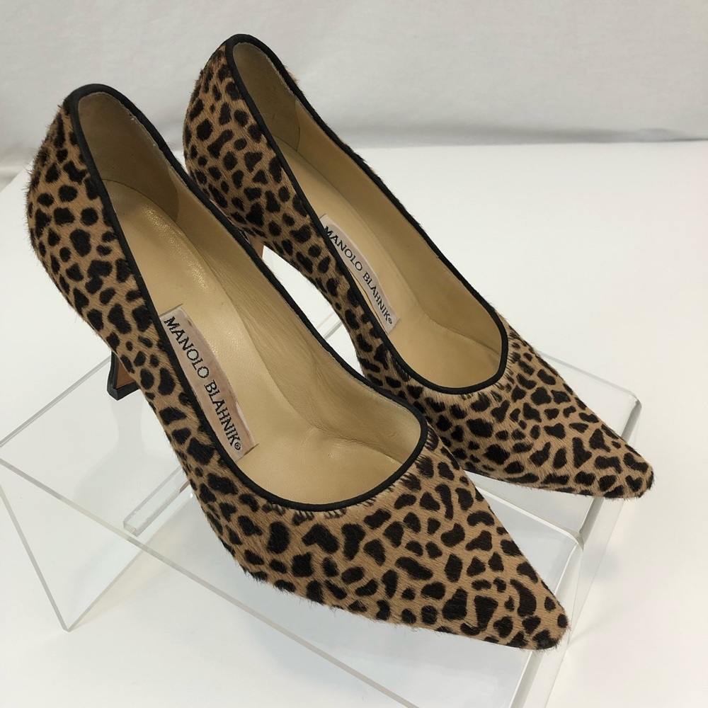 Manolo Blahnik Pony Hair Leopard Pumps 3” Heel